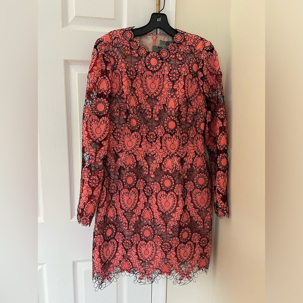 LELA ROSE salmon long sleeveve seamed dress